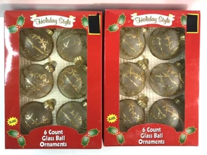 Lot of 2 Holiday Style 6 Count Glass Ball Gold Trimmed Ornaments New in Box - Picture 1 of 3