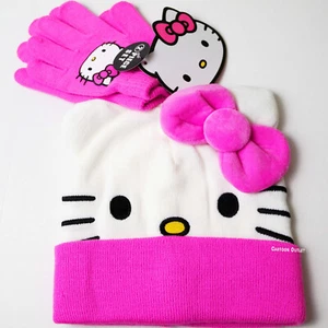 Sanrio Hello Kitty Beanie Glove Set Pink Girls B-Day Gift New - Picture 1 of 6