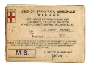 ATM MILANO 1958 TESSERA DI RICONOSCIMENTO X ACQUISTO BIGLIETTI LINEA 12 - Picture 1 of 2