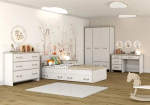 Kinderzimmer-Set Schrank Kommode Schreibtisch Nachttisch Bett KOSMO 01 - Bild 1 von 7