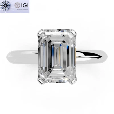 Anel de noivado de ouro branco 14K sólido diamante cultivado em laboratório 2,90 ct esmeralda IGI F VS1 - Imagem 1 de 4