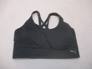 PUMA Size L Womens BLK Lined Wireless Pull On Cross Back Fitness Sports Bra 7Q - Picture 1 of 5