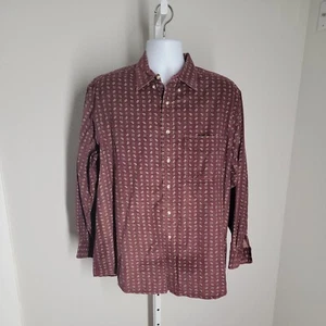 Trader Bay Button Up Collared Shirt ~ Sz L ~ Burgundy & Green  ~ Long Sleeve - Picture 1 of 5