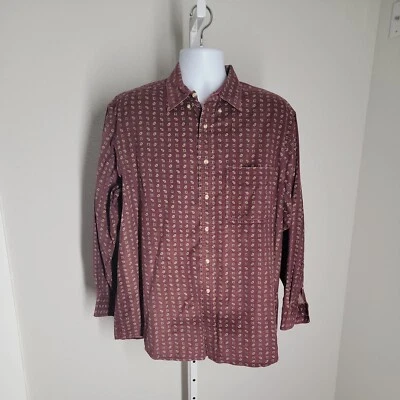 Trader Bay Button Up Collared Shirt ~ Sz L ~ Burgundy & Green  ~ Long Sleeve - Image 1 of 4