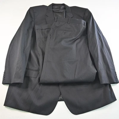 Joseph & Feiss 54L 42x29 Black Striped 100% Wool Mens Jacket Pants Suit - Image 1 of 4