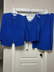 NEW NWT Maxie Klein Collections Blue 3 Piece Skirt Church Suit Women's Plus 22W - Picture 1 of 10