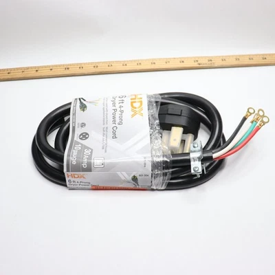 Cable de alimentación para secadora de 4 clavijas HDX 10/4 30 amperios gris 6' 601 004 Foto 1 de 4