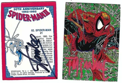 TARJETA SPIDER-MAN #1~FIRMADA TODD McFARLANE & STAN LEE~IMÁGENES CÓMICAS~1992~MARVEL~CERTIFICADO DE AUTENTICIDAD Foto 1 de 4