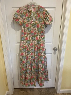Entro Women’s Pink Orange Green Marigold Floral Maxi Dress Size XL X-LARGE NWOT - Image 1 of 4