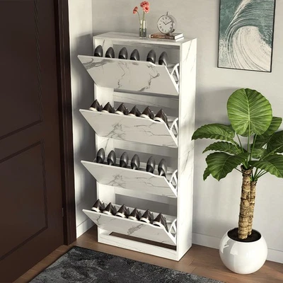 Scarpiera 4 Ante Ripiani Doppia Profondità Portascarpe Bianco Marmo 63x24x150 cm - Immagine 1 di 4