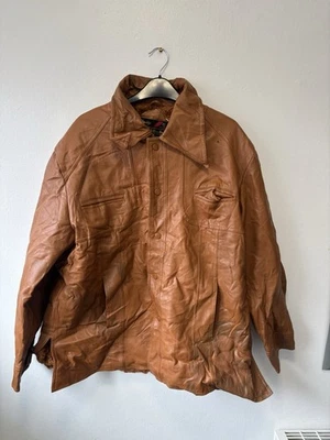 Sears Men Outdoor Leather Like Biker Button Up UK Men Large Fluffy Inside Jacket - Image 1 of 4