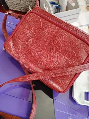 Concealed Carry Gun Tote'n Mamas Purse Mini BOHO Red Leather Embossed Crossbody - Image 1 of 4