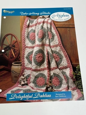 Delightful Dahilias Take Along Blocks Afghan Crochet Pattern Card Needlecrafts - Image 1 of 4