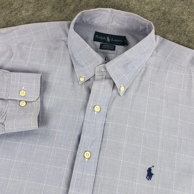 Camisa de vestir Ralph Lauren para hombre azul a cuadros 17,5 Yarmouth manga larga Foto 1 de 4