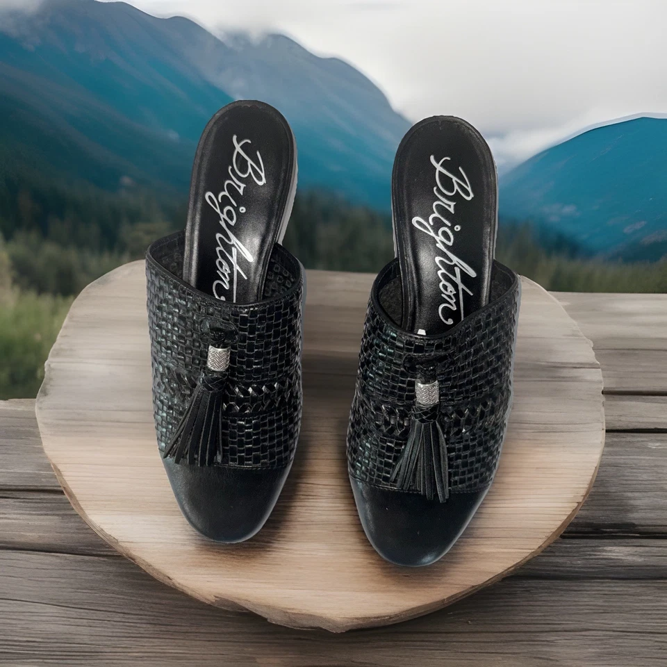 Brighton Idol Elegante Tejido Elegante Cuero Toboganes Talla 7 Negro Nuevo Foto 1 de 4