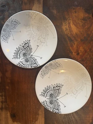 Plato de almuerzo para ensalada Roscher BUTTERFLY LACE 8" blanco negro gris 2 platos de gres  Foto 1 de 3