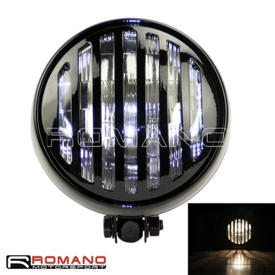 5.75" Retro Motorcycle Black Grill Cover 12V Headlight For Old School Cafe Racer - Image 1 of 4