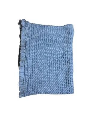 INUP Home Throw Blanket 蓝色华夫饼编织破旧边缘褶皱床罩 64x38 — 第 1/2 张图片