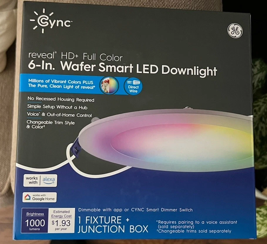 GE CYNC reveal HD full color 6" wafer smart LED Downlight single fixture NEW - Image 1 of 1