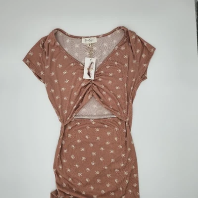 Vestido midi para mujer Jessica Simpson mediano acanalado floral recorte rosa óxido nuevo con etiquetas Foto 1 de 3