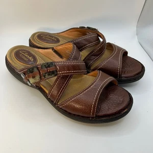 Clarks Artisan Women's Sandals Brown Leather Slip On Size 8 M Comfort Casual - Picture 1 of 10