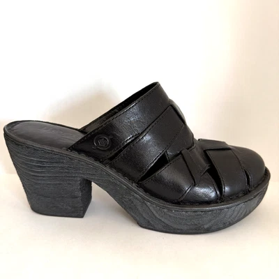 Born Pollina black woven leather clog mules with a chunky heel Women's Size 8 - Image 1 of 4