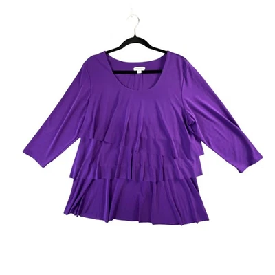 Susan Graver Жидкий Трикотажный Многоуровневый Грубый Топ Фиолетовый XL Легкий Драпированный Шик - Изображение 1 из 4