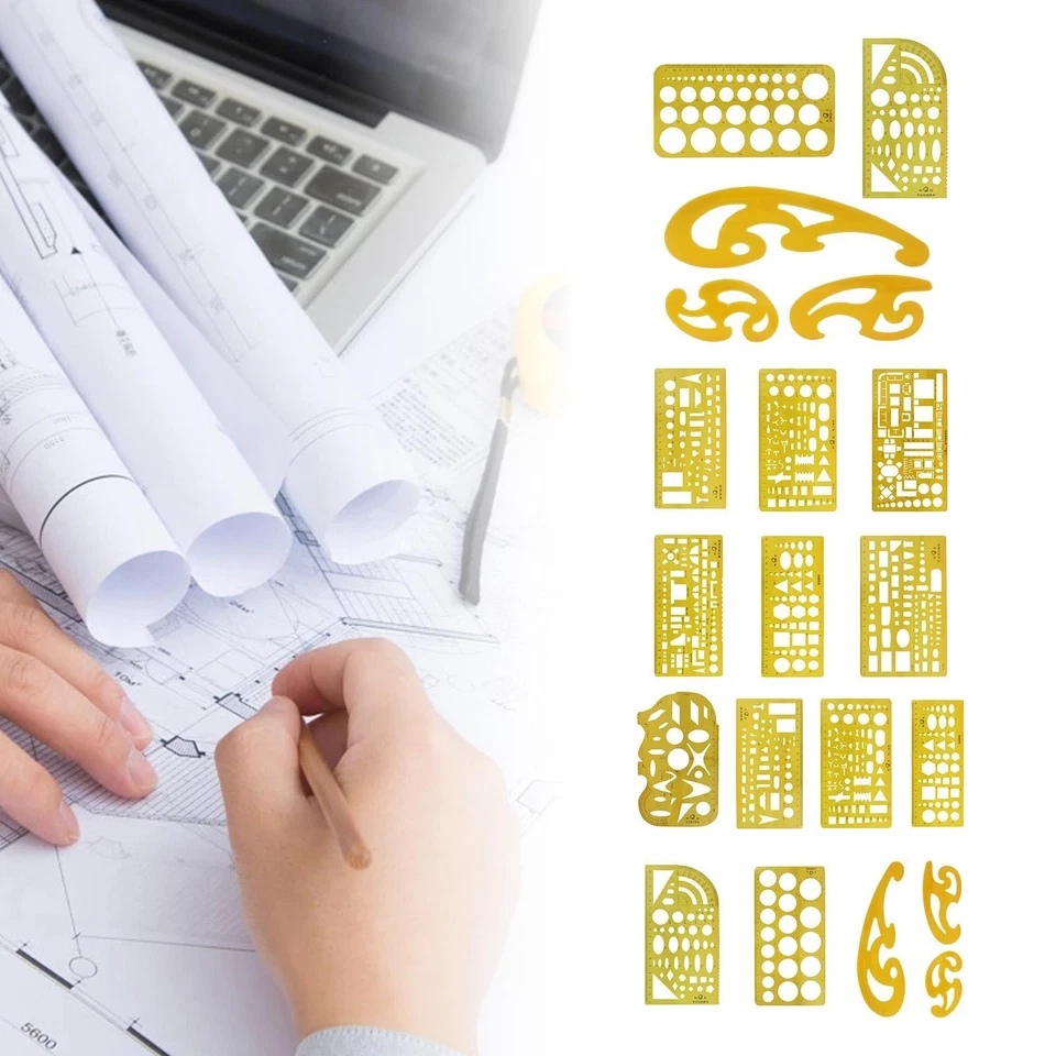 Vorlagen Lineal Set Architekt Orange Kunststoff Layout Formen Schablone für - Bild 1 von 1