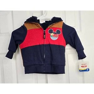 Toddler Boys' Disney Mickey Mouse Faux Shearling Zip Up Hoodie- Size 18M - Picture 1 of 5