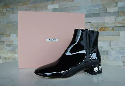 MIU Talla 37 Charol Zapatos Botines Negro Nuevo Antiguo - Imagen 1 de 4