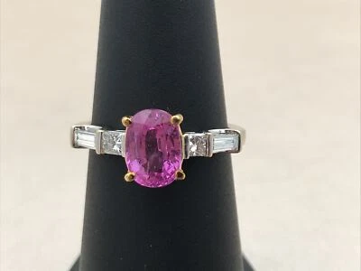 ANILLO DE COMPROMISO 18K $6,500 2.42CT CERTIFICADO ZAFIRO ROSA NATURAL Y DIAMANTES Foto 1 de 4