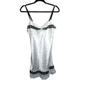 Jonquil by Diane Samandi Olivia Silky Chemise Slip Ivory Black Lace Negligee L - Picture 1 of 7