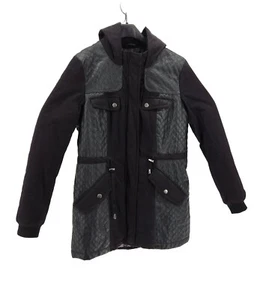 New Look quilted Faux Leather Coat Women's Hooded Medium Black New With Tags - Picture 1 of 5