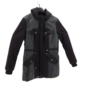 Abrigo acolchado de imitación de cuero New Look para mujer con capucha mediano negro nuevo con etiquetas Foto 1 de 4