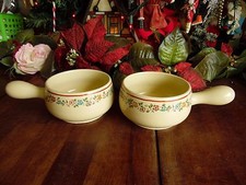 2 Vintage Avon Soup Bowls W/Handle Egg Shell Color Floral Design