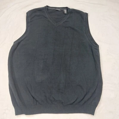 VAN HEUSEN MENS BLACK DARK ACADEMIA VNECK 100% COTTON KNIT SWEATER VEST SIZE XL - Image 1 of 4