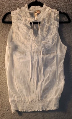 Blusa Sombra de Ojos Mujer Talla M Crema Brillo Volantes Cintura Elástica Cuello en V Sin Mangas Foto 1 de 4