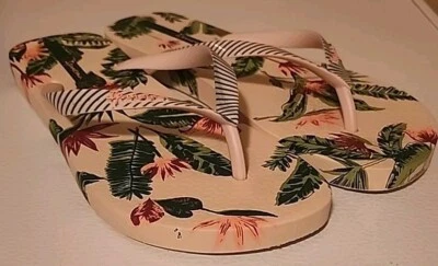  Women's Size 10 Ipanema Pink and Green Tropical Floral Thong Flip Flops Sandals - Image 1 of 4