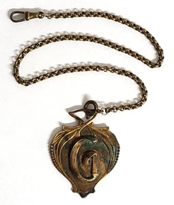 Antike massive Messing Rolo/Belcher 12" Kette & Uhrenanhänger mit appliziertem Monogramm "G" - Bild 1 von 10