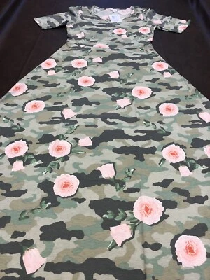 LuLaRoe Ana Major Unicorn 🦄 Camouflage Blush Pink Roses Long Maxi Dress Camo XL - Image 1 of 4