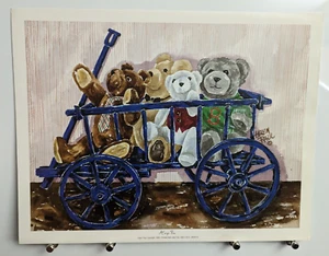 Impresión artística de osos de peluche HOP IN 13x10 en carro, artista Helen Paul HP213 - Imagen 1 de 1