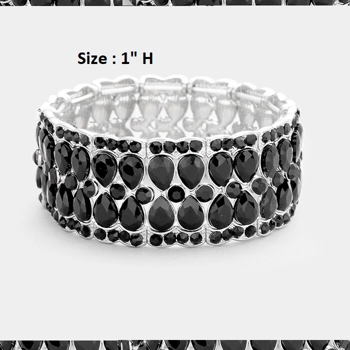Crystal Rhinestone Cocktail Wedding Bangle Stretch Teardrop Bracelet Party Prom - Image 1 of 1