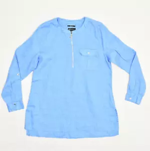 NEW Jones New York Women Blouse Crew Neck Solid Linen Blue Size M - Picture 1 of 8