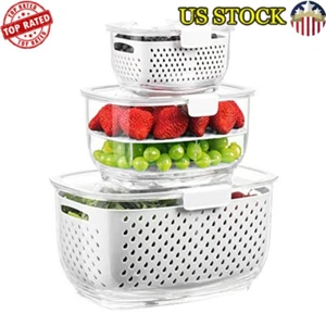 Fruit Vegetable Storage Containers Set BPA Free Fridge Organizers W/ Vents New - Picture 1 of 7