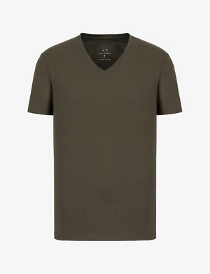 Armani Exhange Short-Sleeved Pure Pima Jersey V-Neck, Dark Olives, S - Image 1 of 3