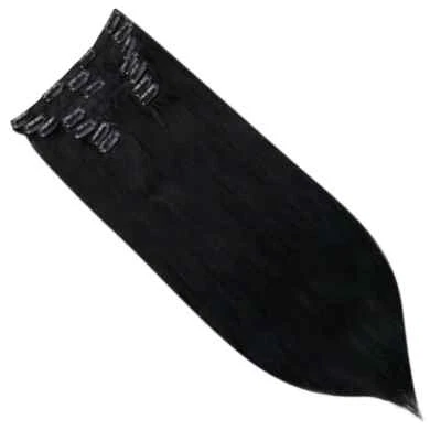 Extensiones de cabello con clip 7 piezas NEGRO NATURAL 100 cabello humano MINK cabeza completa liso Foto 1 de 4