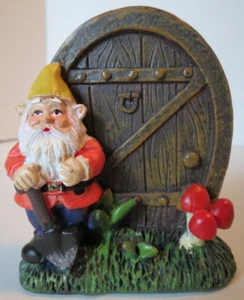 Gnome Door Figurine - Orange Jacket Yellow Hat Holding Shovel #4 - Picture 1 of 6