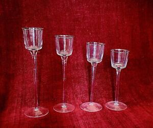 Vintage Set Of 4 Blown Candle Cups Silver Rim Long Stem 9-12" Tall!