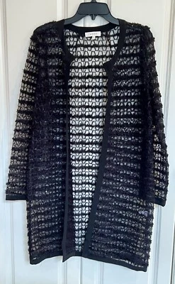 Chaqueta Milly talla 8 negra malla adornada lentejuelas seda ribete frente abierto $495 Foto 1 de 4