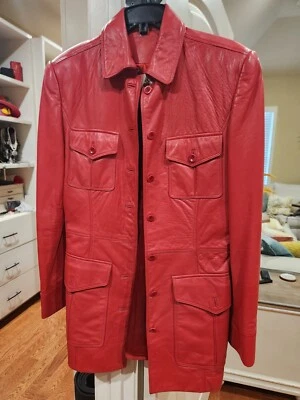 Chaqueta de cuero suave flexible roja Dana Buchman talla 10 Foto 1 de 4